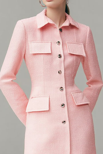 Pink Lapel Neck Long Sleeve Sheath Work Dress